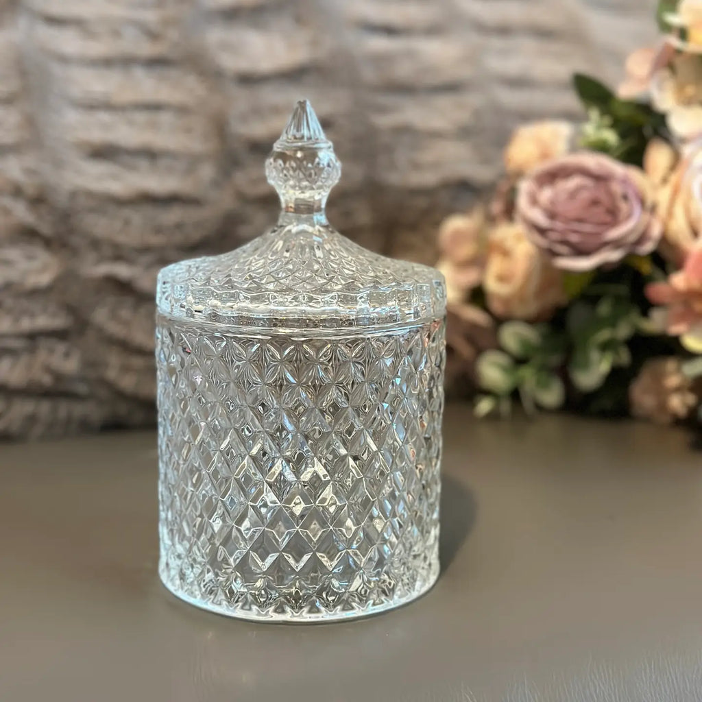 Diamond-Cut Crystal Clear Glass Storage Jar