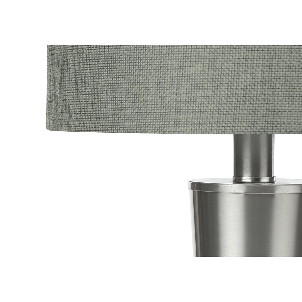 Contemporary Table Lamp Set of 2 | 24" Nickel Metal Base, Grey Linen Shade & USB Port