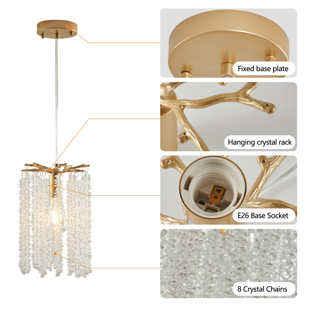 Crystal Pendant Lights Set of 3 | Luxury Waterfall Bead Design, Gold Finish Chandelier for Kitchen Island