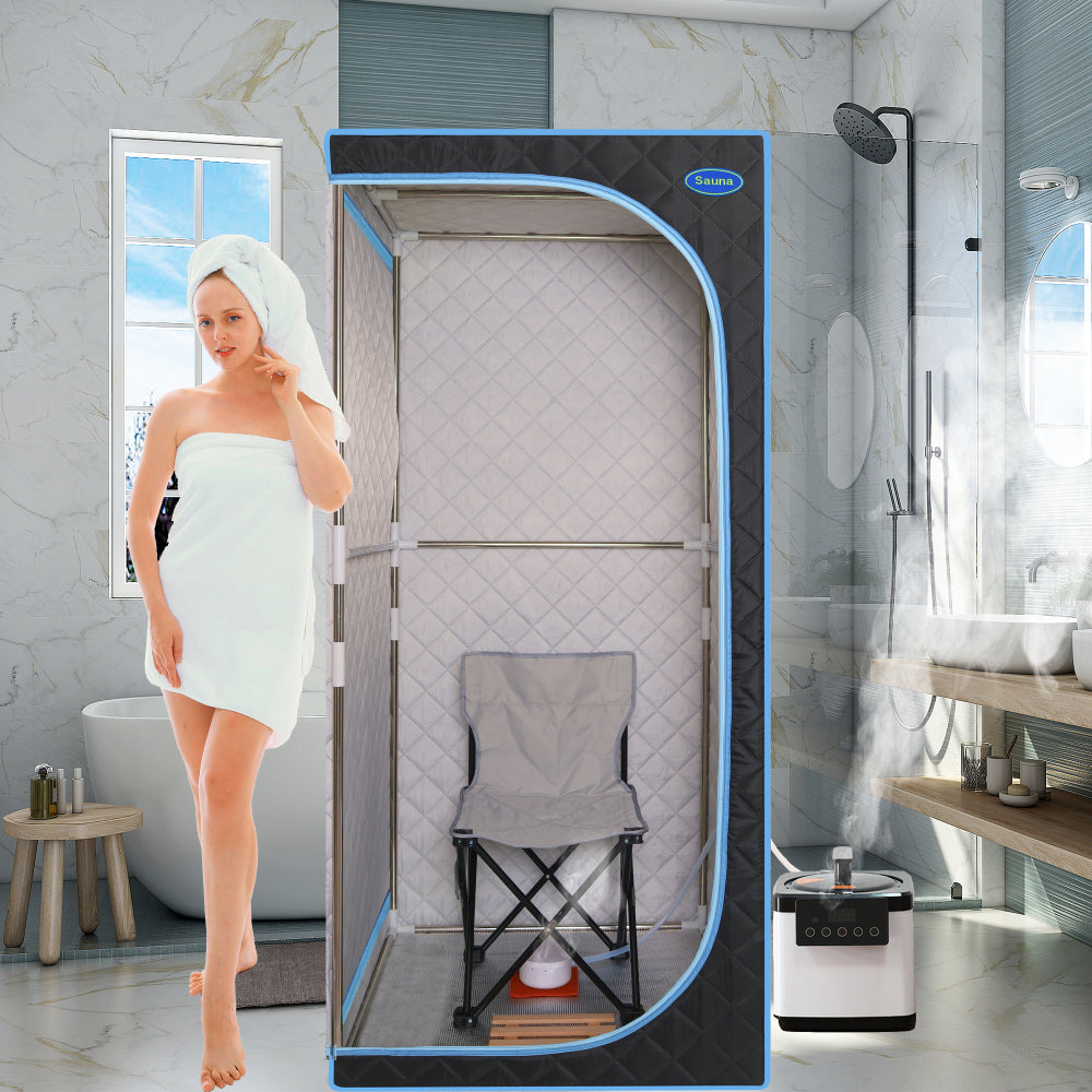Full-Size Plus Steam Sauna Tent for Home | Stainless Steel Frame, 2.6L Steam Generator, FCC Certified — Black