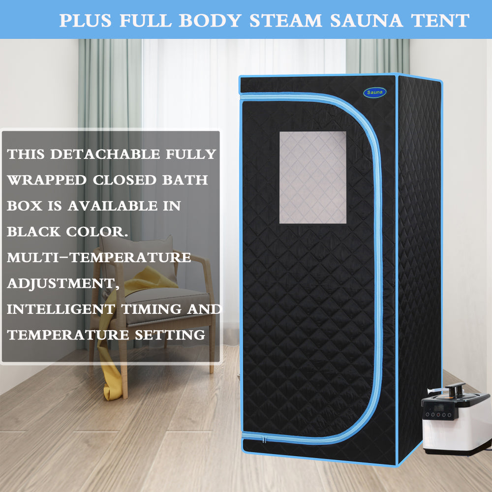 Full-Size Plus Steam Sauna Tent for Home | Stainless Steel Frame, 2.6L Steam Generator, FCC Certified — Black