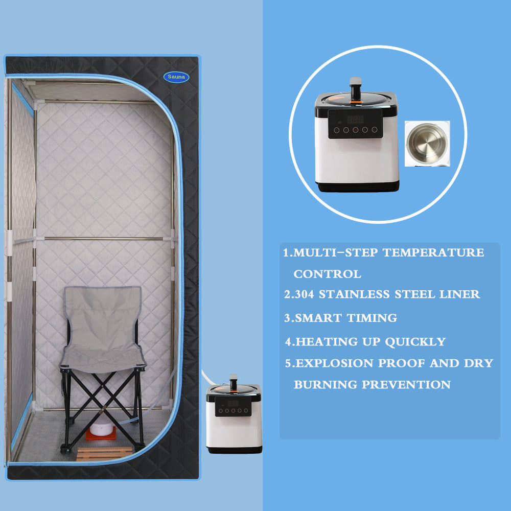 Full-Size Plus Steam Sauna Tent for Home | Stainless Steel Frame, 2.6L Steam Generator, FCC Certified — Black