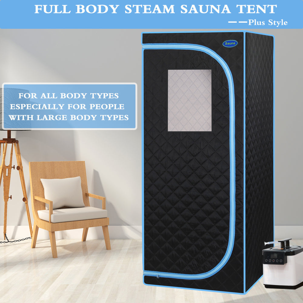 Full-Size Plus Steam Sauna Tent for Home | Stainless Steel Frame, 2.6L Steam Generator, FCC Certified — Black