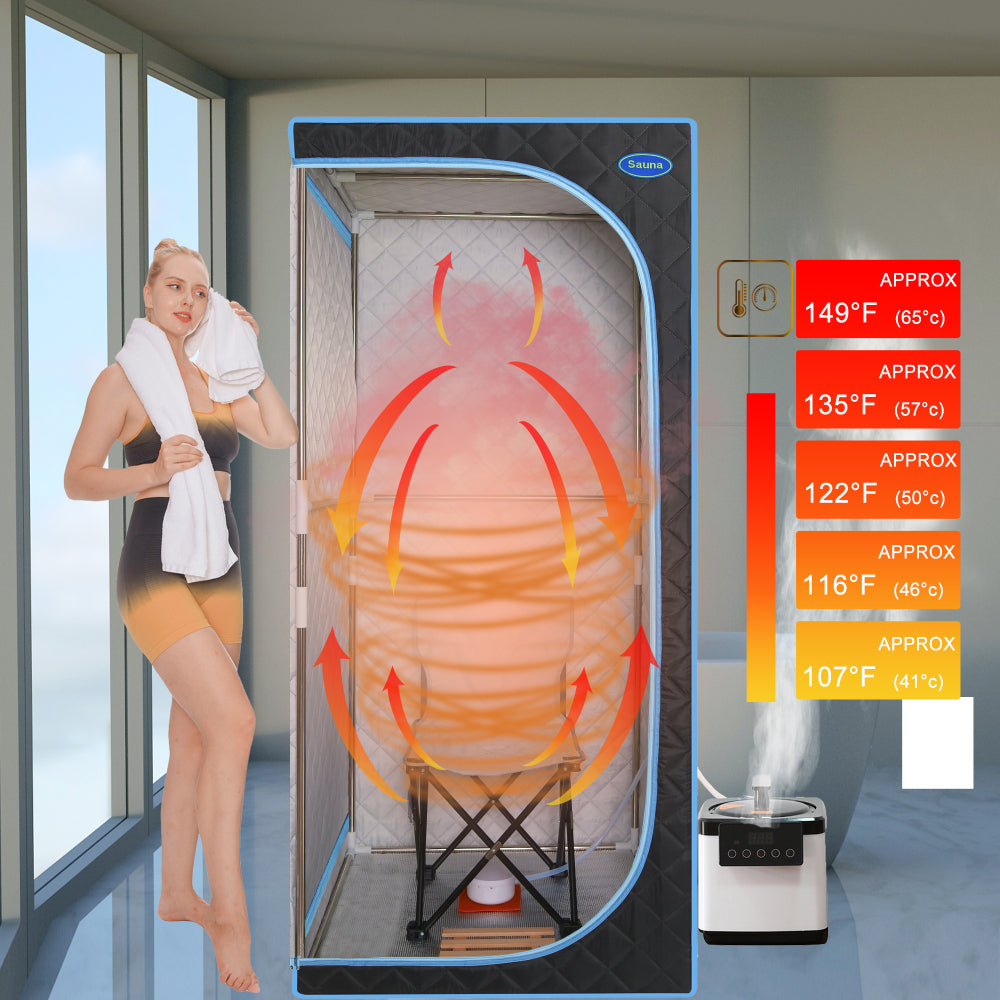 Full-Size Plus Steam Sauna Tent for Home | Stainless Steel Frame, 2.6L Steam Generator, FCC Certified — Black