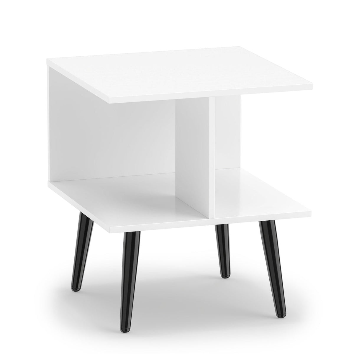 2-Tier End Table with Storage Compartments White