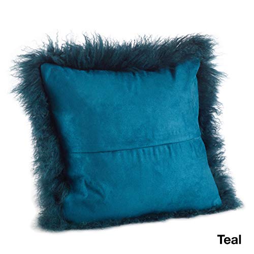 Fennco Styles Genuine Mongolian Lamb Fur Decorative Filled Throw Pillow - Soft Plush Wool Accent Pillow for Home, Couch, Living Room, Office and Holiday Décor