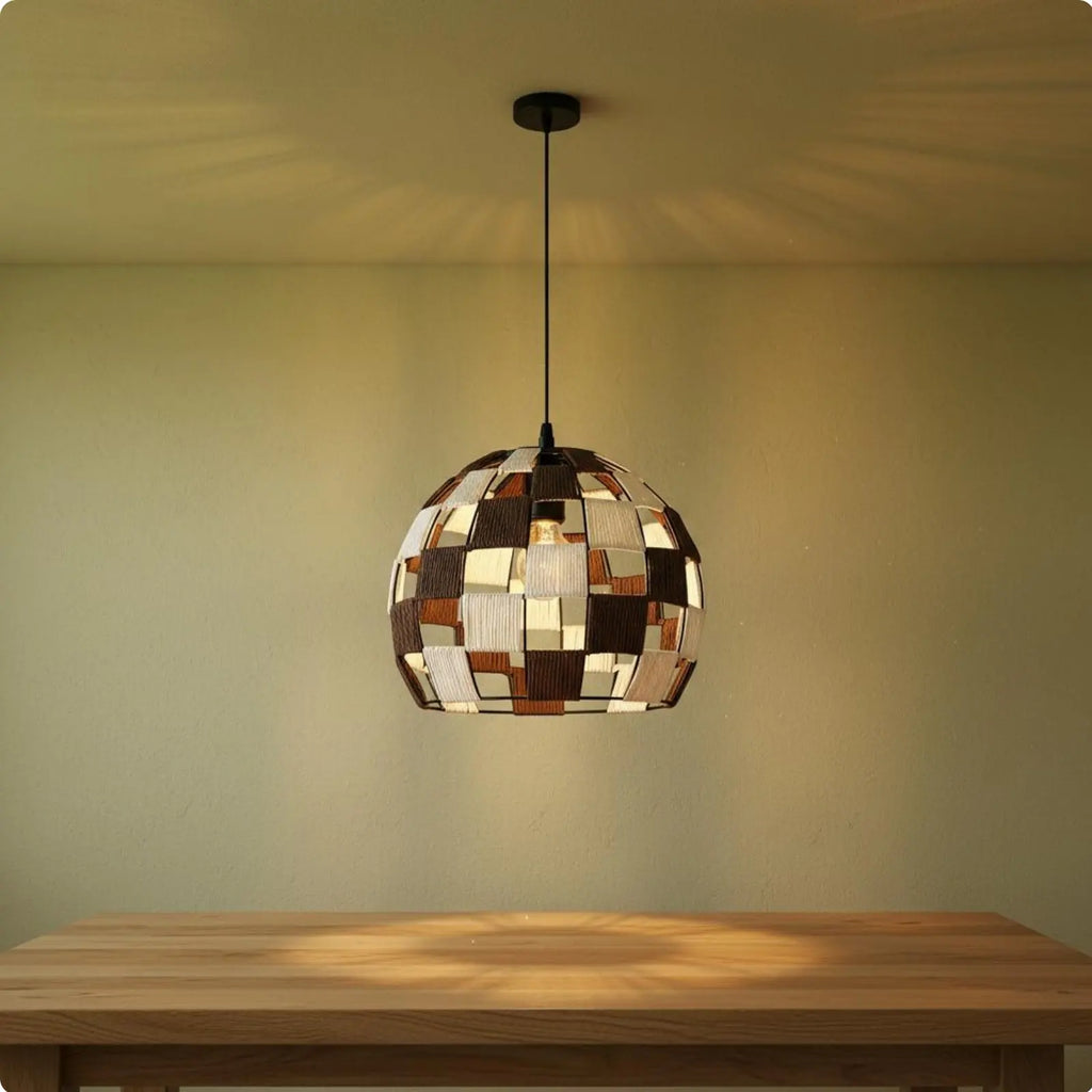 Natural Rattan Sphere Pendant Light – Japanese Woven Globe Hanging Lamp