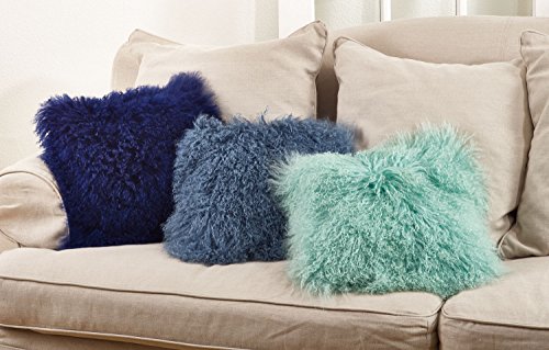 Fennco Styles Genuine Mongolian Lamb Fur Decorative Filled Throw Pillow - Soft Plush Wool Accent Pillow for Home, Couch, Living Room, Office and Holiday Décor