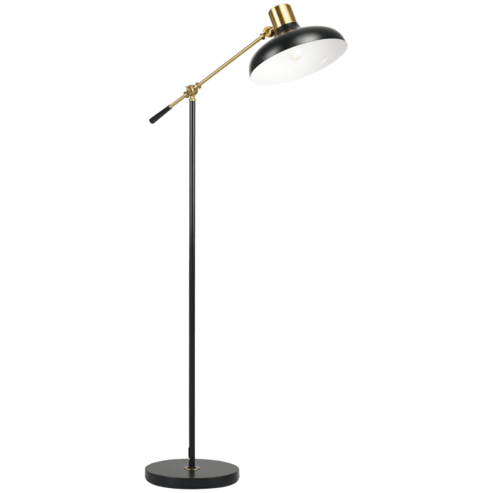 Industrial Floor Lamp | Adjustable Height & Rotating Head, Black & Gold Reading Standing Lamp