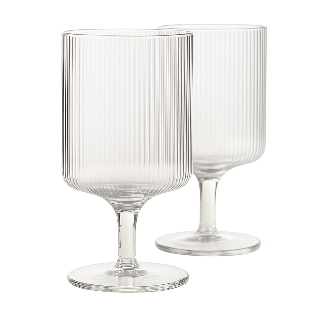 Khen Textured Clear Glass Ribbed Modern Elegant Wine Goblets | Set of 2
