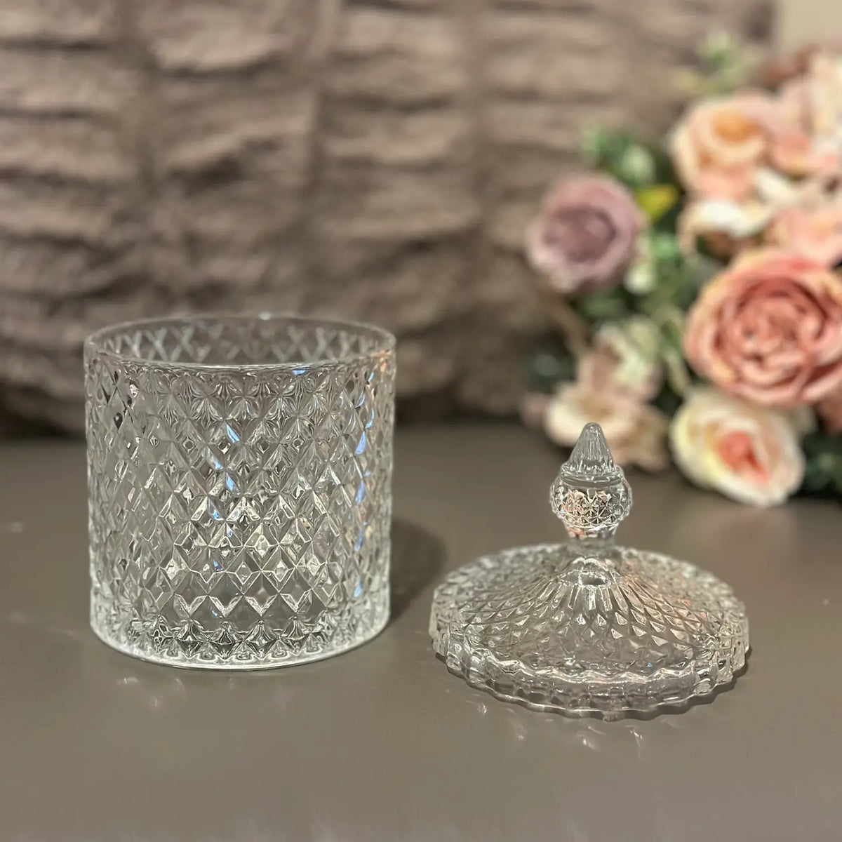 Diamond-Cut Crystal Clear Glass Storage Jar