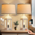 Rustic Farmhouse Table Lamps Set of 2 – USB A+C, Built-in Nightlight, 3-Way Dimmable Touch Lamp