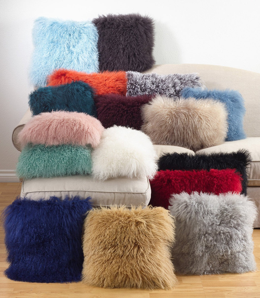 Fennco Styles Genuine Mongolian Lamb Fur Decorative Filled Throw Pillow - Soft Plush Wool Accent Pillow for Home, Couch, Living Room, Office and Holiday Décor