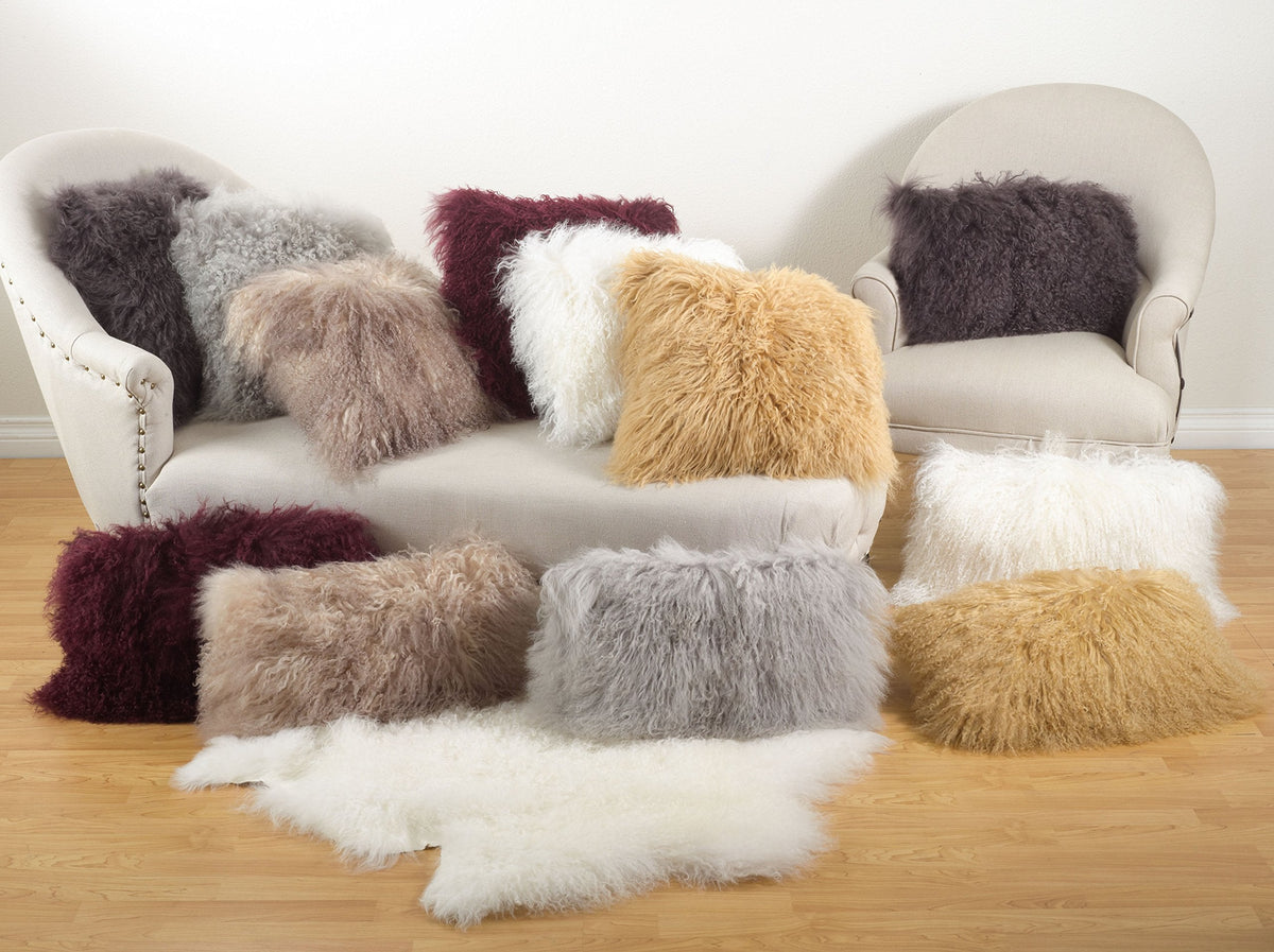 Fennco Styles Genuine Mongolian Lamb Fur Decorative Filled Throw Pillow - Soft Plush Wool Accent Pillow for Home, Couch, Living Room, Office and Holiday Décor
