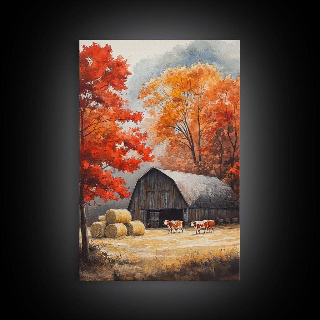 Fall Decor, Barn Amongst The Falling Leaves, Farmhouse Decor, Fall Art, Autumn Decor, Thanksgiving Seasonal Wall Art