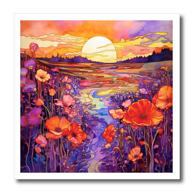 3dRose Luxury Image of Liquid Paint Floral Sunset River - Iron on Heat Transfers (ht-382836)