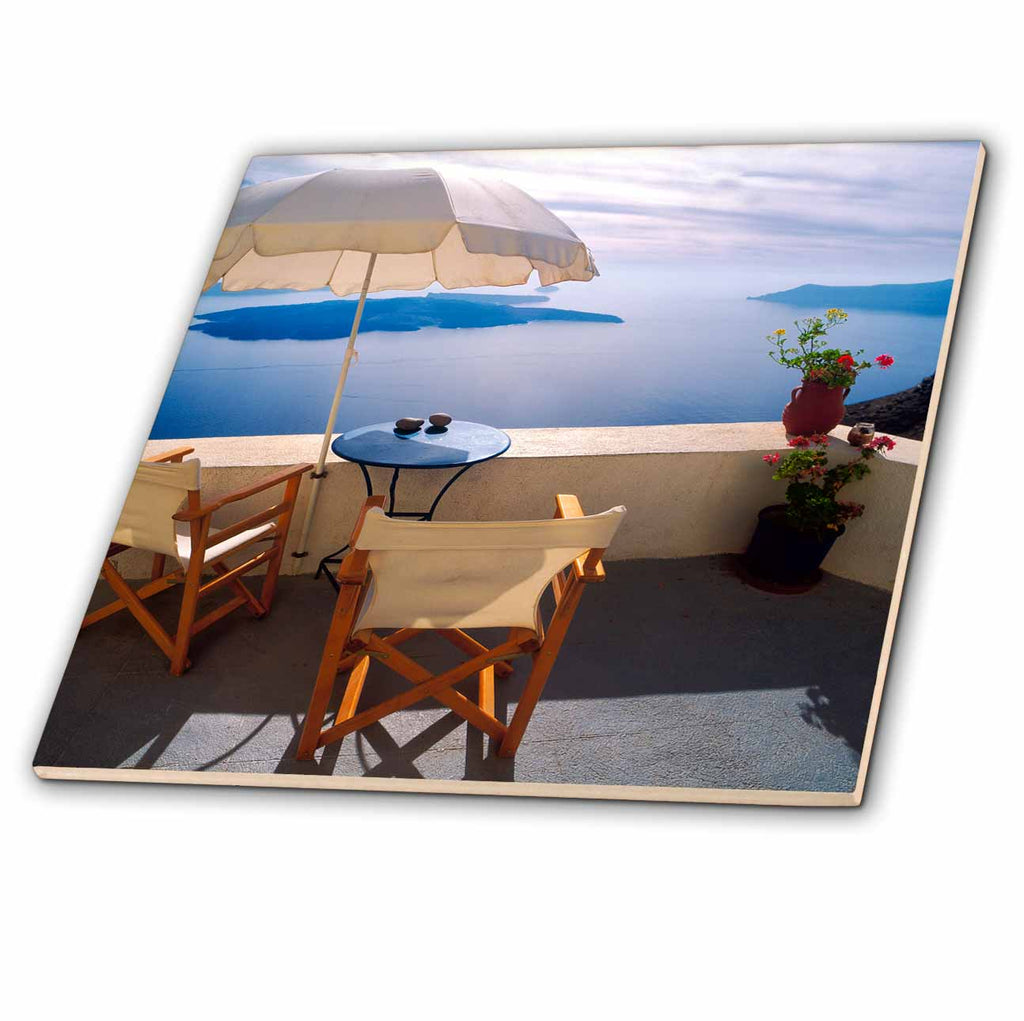 3dRose Greece, Santorini, Oia. House Balcony with Ocean View. - Tiles (ct_330093)