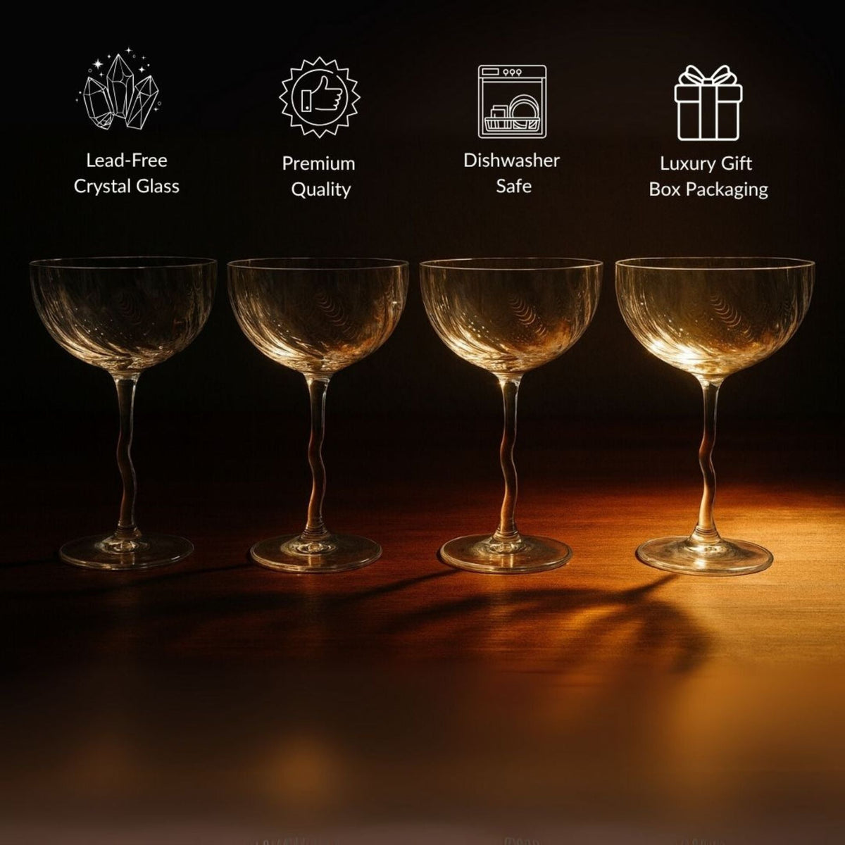 Vivre Luxury Crystal Coupe Glasses – Set of 4