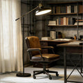 Industrial Floor Lamp | Adjustable Height & Rotating Head, Black & Gold Reading Standing Lamp