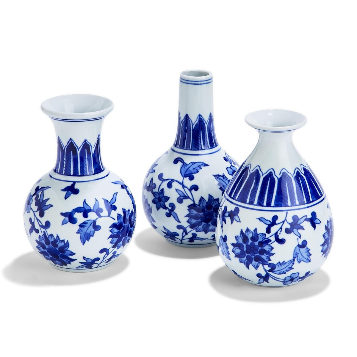 Chinoiserie Blue White Canton Vases - Hand-Painted Mediterranean Decor