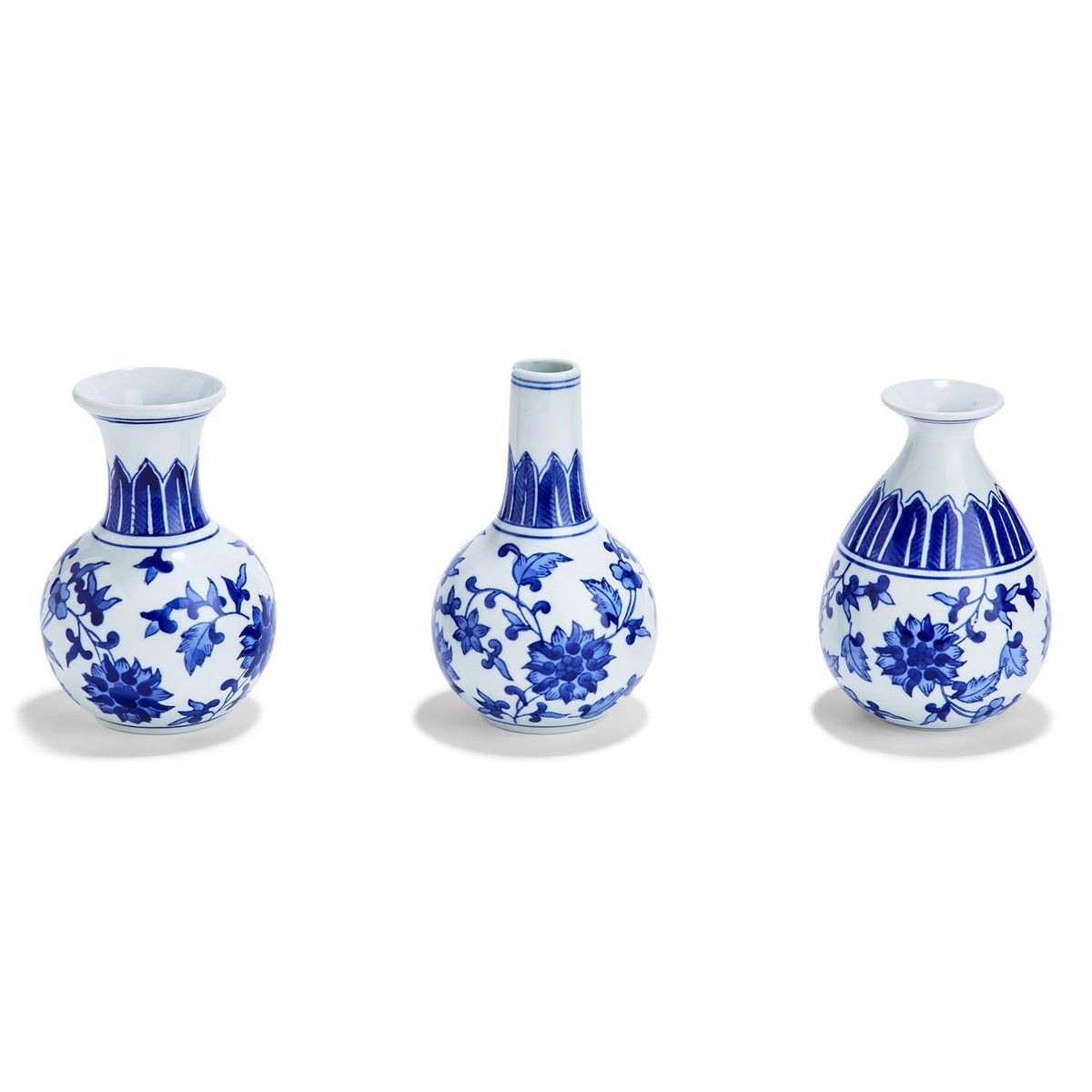 Chinoiserie Blue White Canton Vases - Hand-Painted Mediterranean Decor