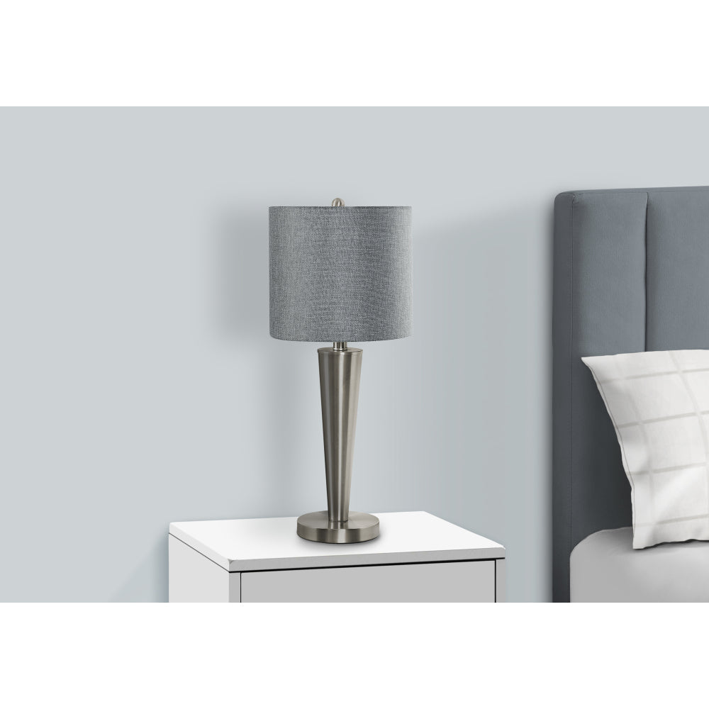 Contemporary Table Lamp Set of 2 | 24" Nickel Metal Base, Grey Linen Shade & USB Port